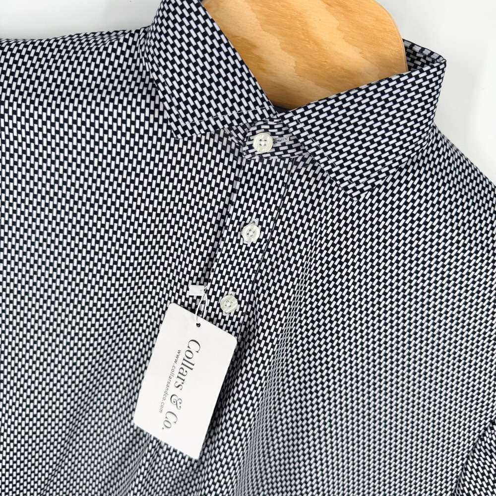 Collars & Co. Men’s Black and White Patterned Polo Shirt
